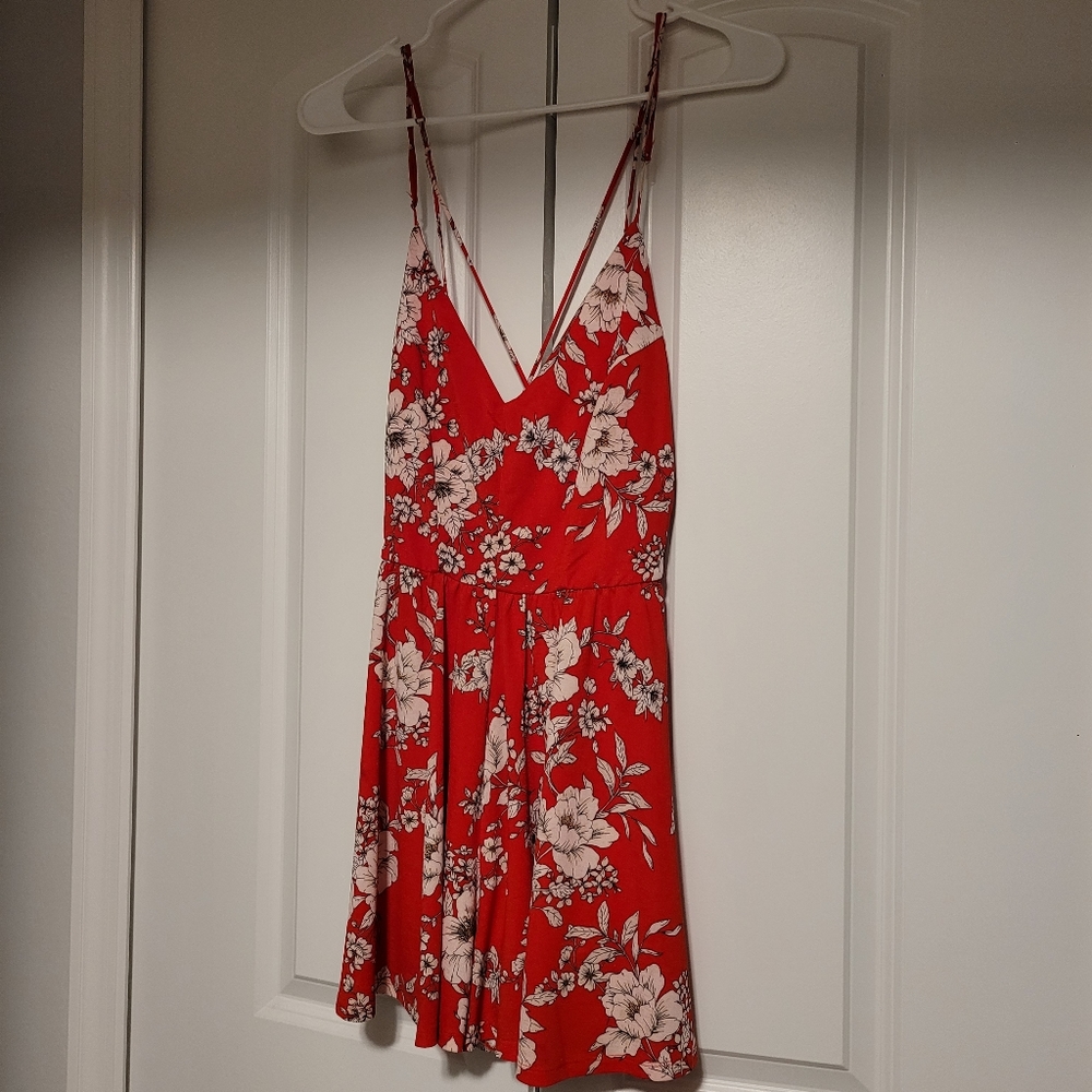 Fashion Nova Red Floral Print Romper